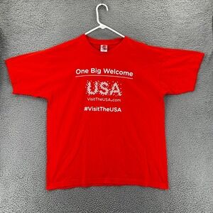Bayside T Shirt One Big Welcome USA #VisitTheUSA Print Adult XL Red‎ Made in USA